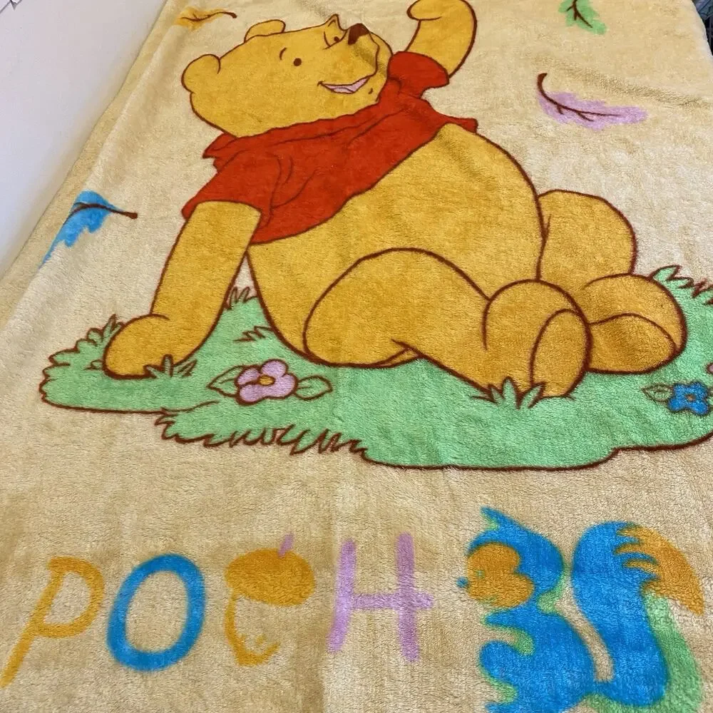 Vintage Disney Classic Winnie the Pooh Comforter Blanket Kid 54x34” Soft Flush